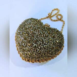 Gold Crystal Heart Clutch